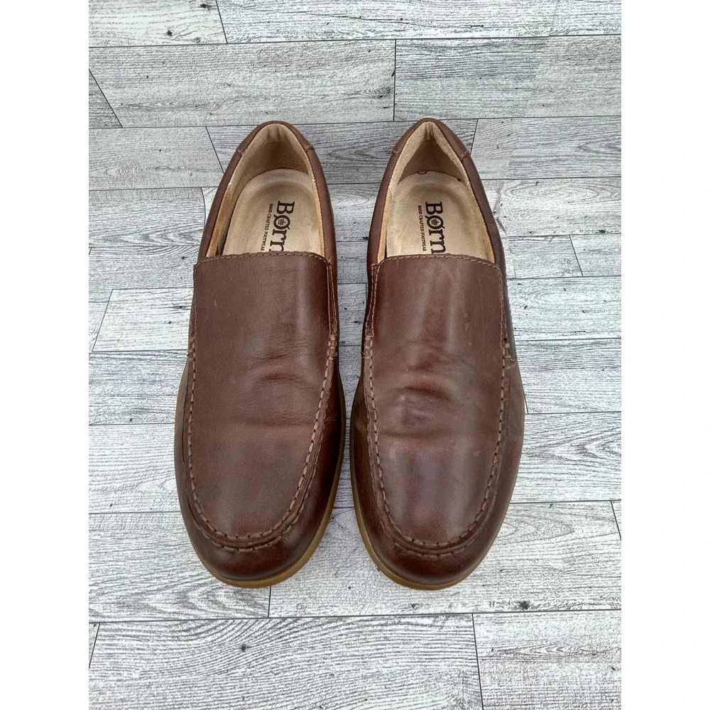 Born Men Brown Leather Moc Toe Slip On Loafers Shoes H44116 Size 9.5‎ M